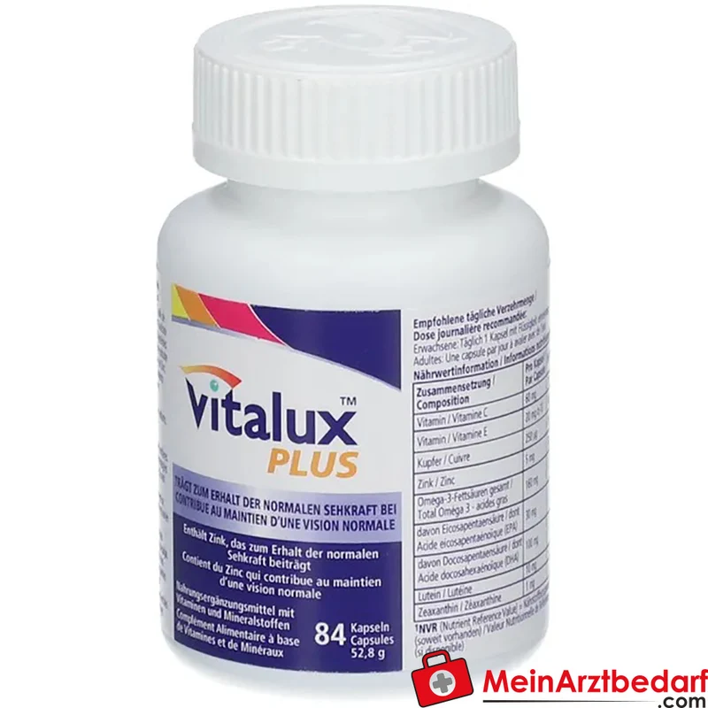 Vitalux Plus Lutein 10 mg + Zeaxanthin 1 mg + Omega‑3 160 mg Kapseln 84 Stück