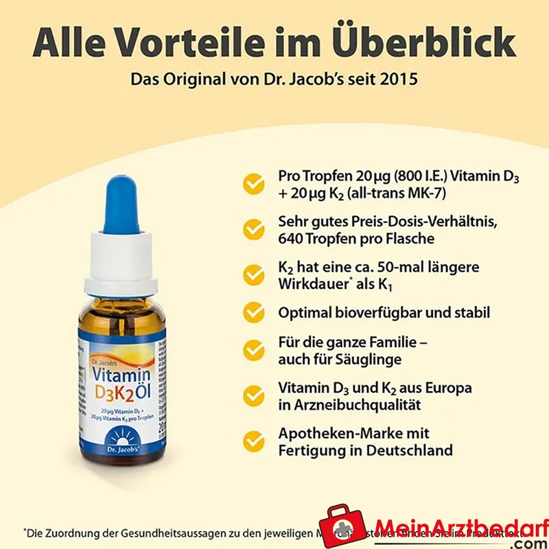 Dr. Jacob's Vitamin D3/K2 Öl 800 I.E./20 µg, 20 ml (640 Tropfen)