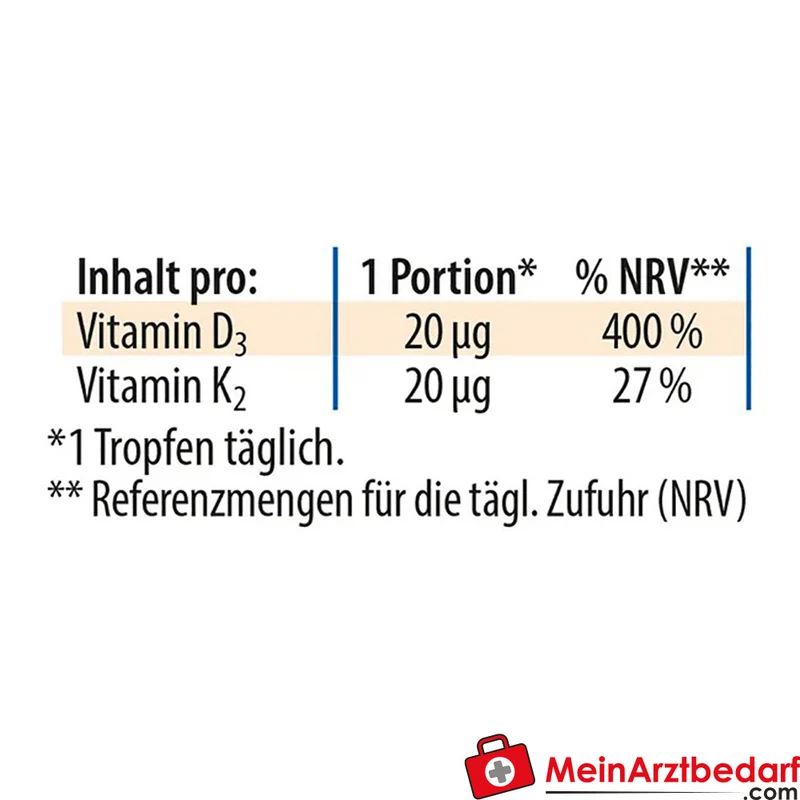 Dr. Jacob's Vitamin D3/K2 Öl 800 I.E./20 µg, 20 ml (640 Tropfen)