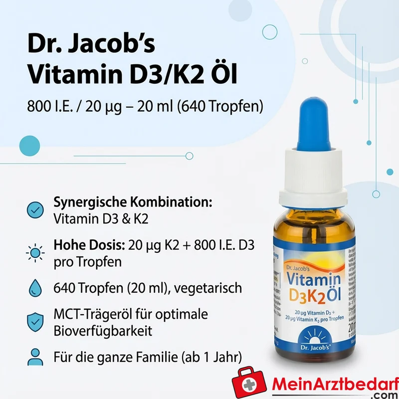 Dr. Jacob's Vitamin D3/K2 Öl 800 I.E./20 µg, 20 ml (640 Tropfen)