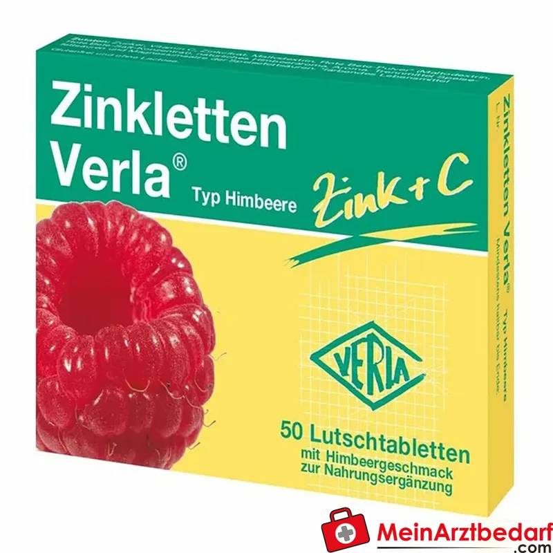 Verla Zinkletten Himbeere Zinkcitrat 30 mg + Vitamin C 30 mg Lutschtabletten 50 Stück