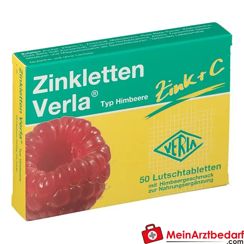 Verla Zinkletten Himbeere Zinkcitrat 30 mg + Vitamin C 30 mg Lutschtabletten 50 Stück