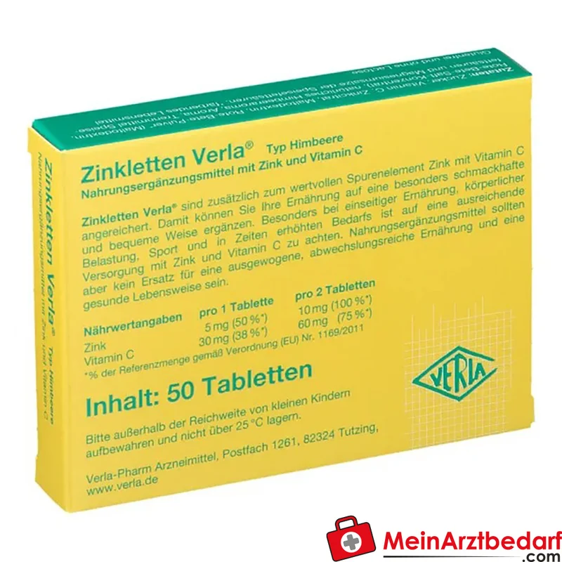 Verla Zinkletten Himbeere Zinkcitrat 30 mg + Vitamin C 30 mg Lutschtabletten 50 Stück