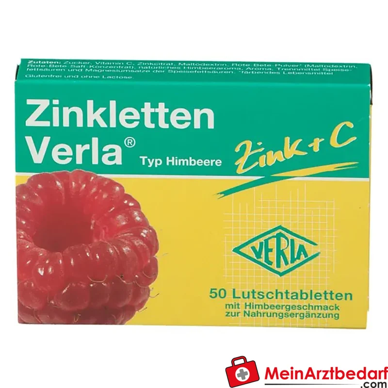 Verla Zinkletten Himbeere Zinkcitrat 30 mg + Vitamin C 30 mg Lutschtabletten 50 Stück