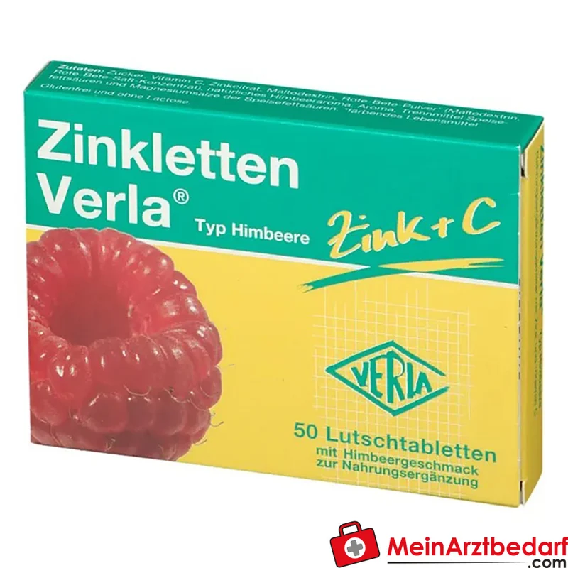 Verla Zinkletten Himbeere Zinkcitrat 30 mg + Vitamin C 30 mg Lutschtabletten 50 Stück
