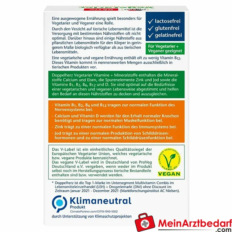 Doppelherz aktiv Vegetarier Vitamine und Mineralstoffe B12 5 µg D 5 µg Eisen 10 mg Tabletten 30 St.