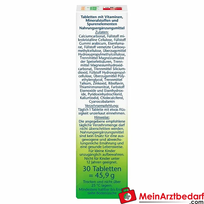 Doppelherz aktiv Vegetarier Vitamine und Mineralstoffe B12 5 µg D 5 µg Eisen 10 mg Tabletten 30 St.