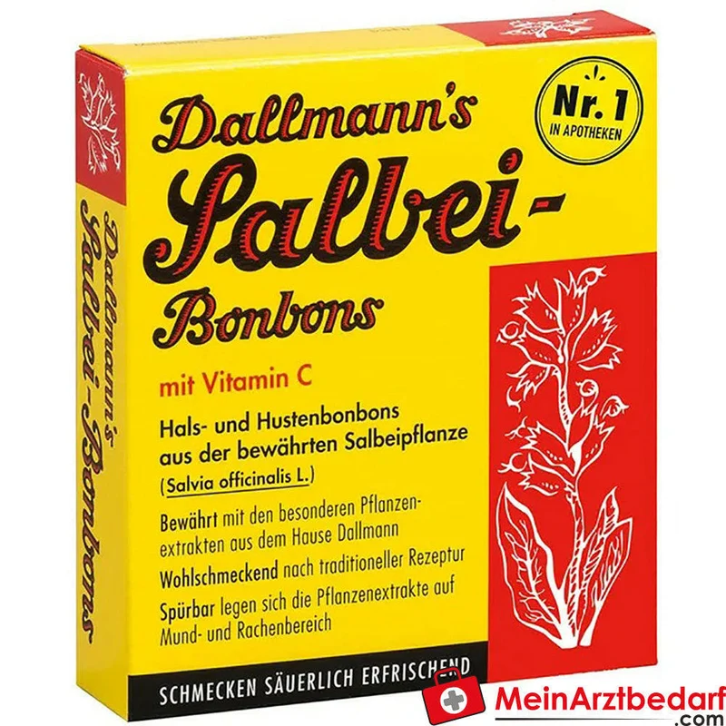 DALLMANNS Salbeibonbons 1,3% Salbeiextrakt, Vitamin C, 20 Stück