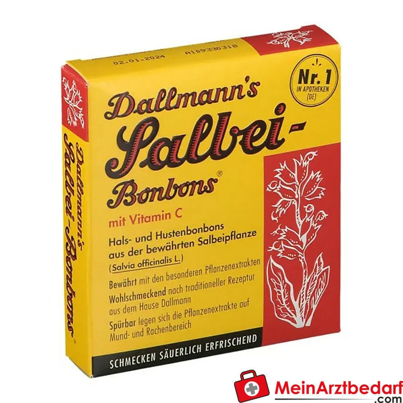 DALLMANNS Salbeibonbons 1,3% Salbeiextrakt, Vitamin C, 20 Stück