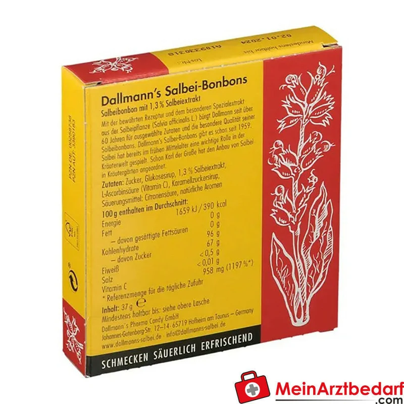 DALLMANNS Salbeibonbons 1,3% Salbeiextrakt, Vitamin C, 20 Stück