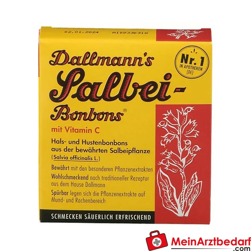 DALLMANNS Salbeibonbons 1,3% Salbeiextrakt, Vitamin C, 20 Stück