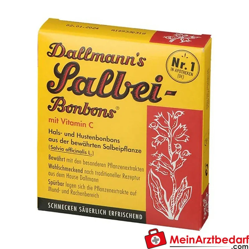 DALLMANNS Salbeibonbons 1,3% Salbeiextrakt, Vitamin C, 20 Stück