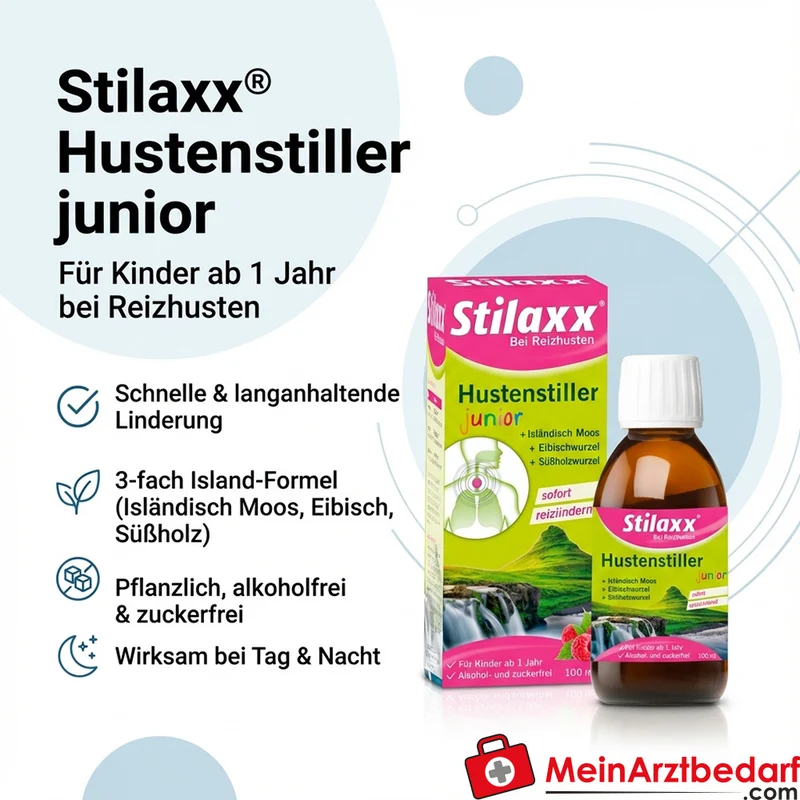 Stilaxx® Hustenstiller junior 500 mg Isländisch Moos / 500 mg Eibisch / 250 mg Süßholz Lutschtabletten 100 ml