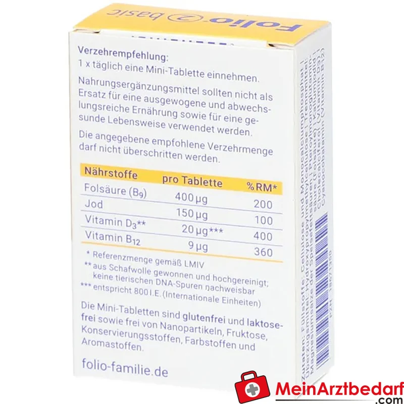 Folio basic 2 Folsäure 400 µg Filmtabletten 90 Stück