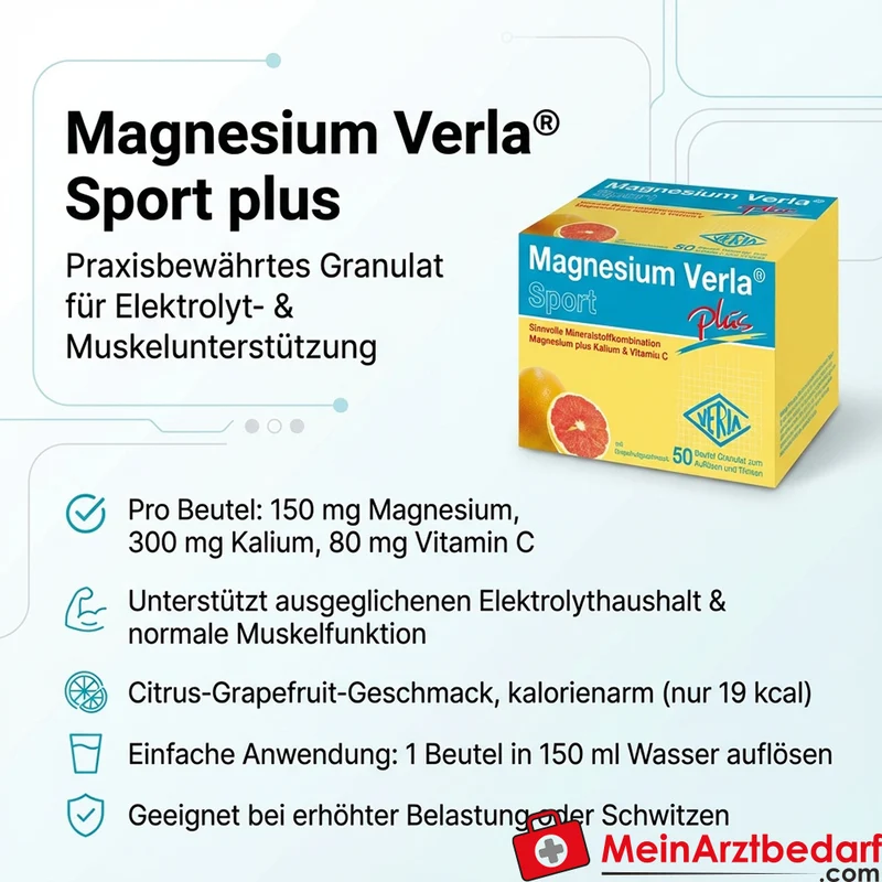 Verla Magnesium Verla Plus Granulat 150 mg Magnesium, 300 mg Kalium, 80 mg Vitamin C Beutel 50 Stück