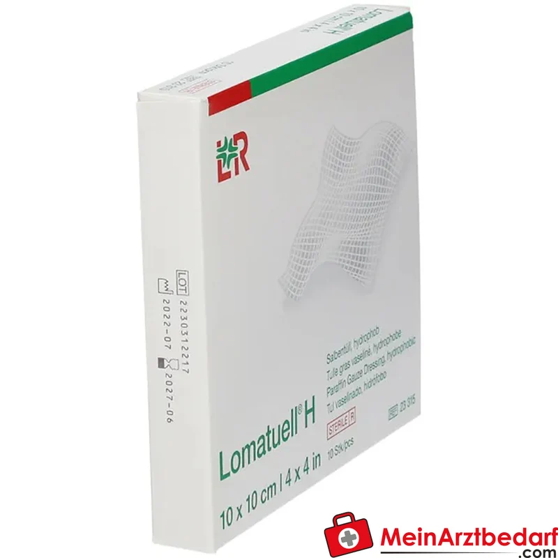Lomatuell Wundauflage steril Baumwolltüll mit weißer Vaseline 10 x 10 cm 10 Stück