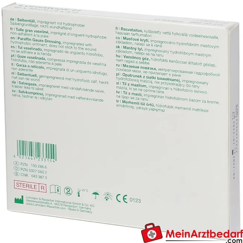 Lomatuell Wundauflage steril Baumwolltüll mit weißer Vaseline 10 x 10 cm 10 Stück
