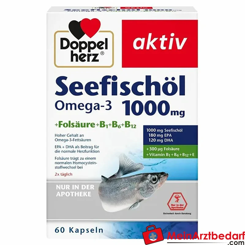 Doppelherz Seefischöl Omega-3 1000 mg + Folsäure Kapseln 60 Stück