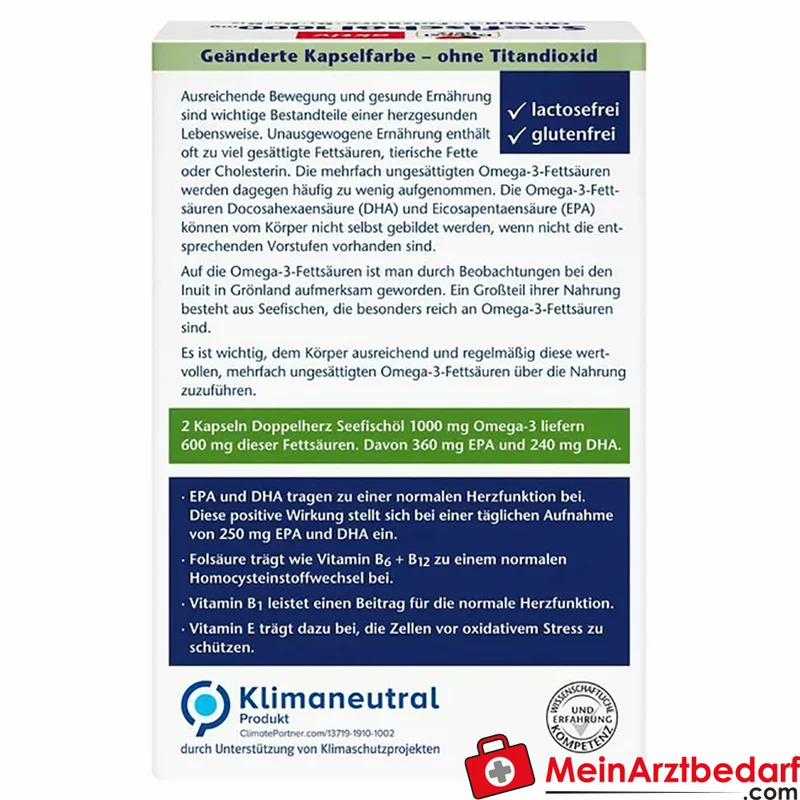 Doppelherz Seefischöl Omega-3 1000 mg + Folsäure Kapseln 60 Stück