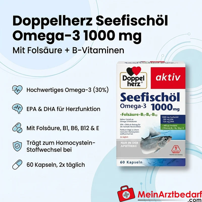 Doppelherz Seefischöl Omega-3 1000 mg + Folsäure Kapseln 60 Stück