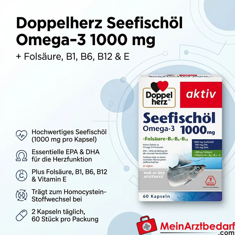 Doppelherz Seefischöl Omega-3 1000 mg + Folsäure Kapseln 60 Stück