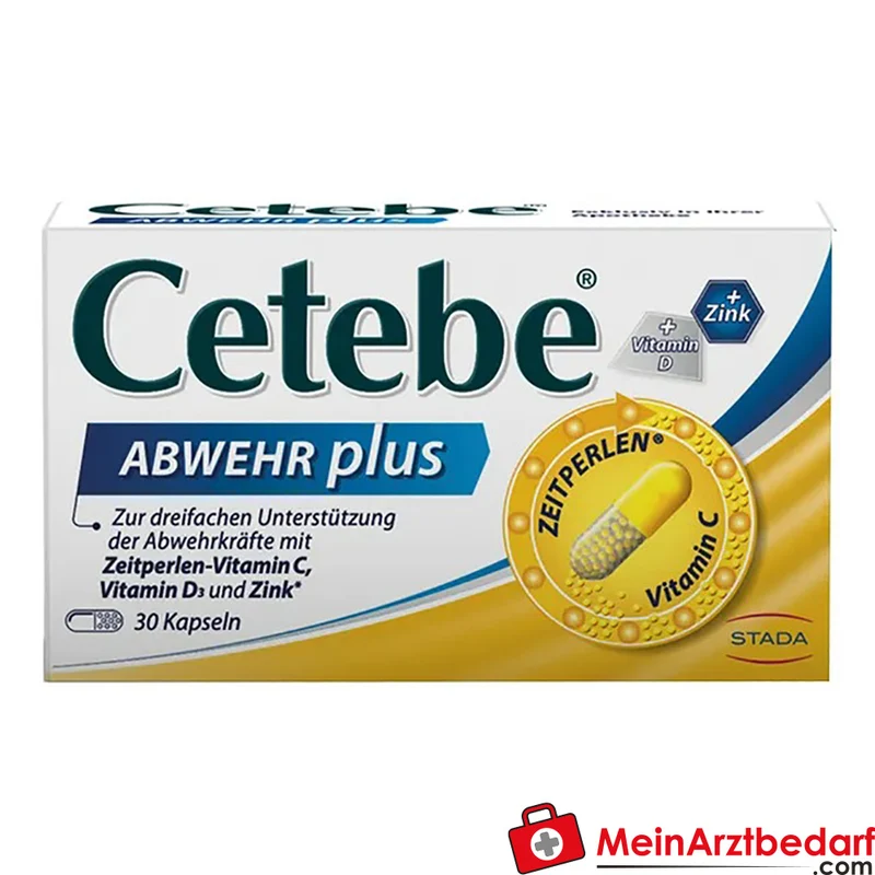Cetebe ABWEHR plus Kapseln Vitamin C 300 mg, Vitamin D3 10 µg, Zink 10 mg, 30 Stück