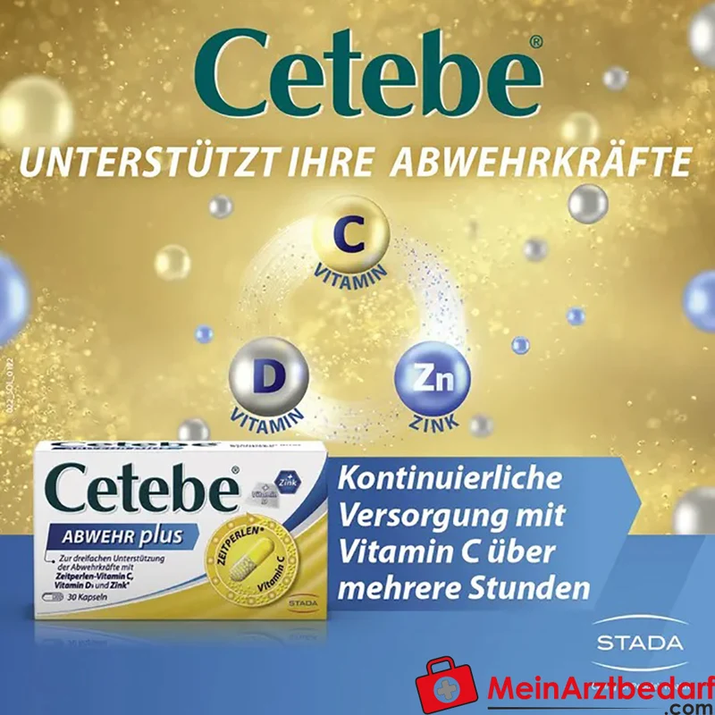 Cetebe ABWEHR plus Kapseln Vitamin C 300 mg, Vitamin D3 10 µg, Zink 10 mg, 30 Stück
