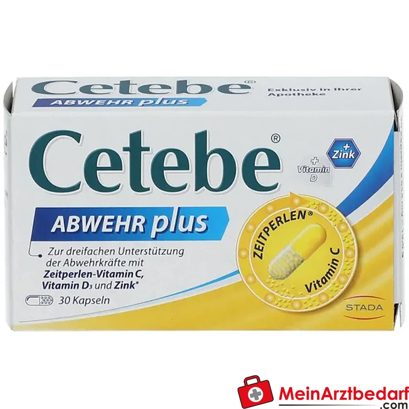 Cetebe ABWEHR plus Kapseln Vitamin C 300 mg, Vitamin D3 10 µg, Zink 10 mg, 30 Stück