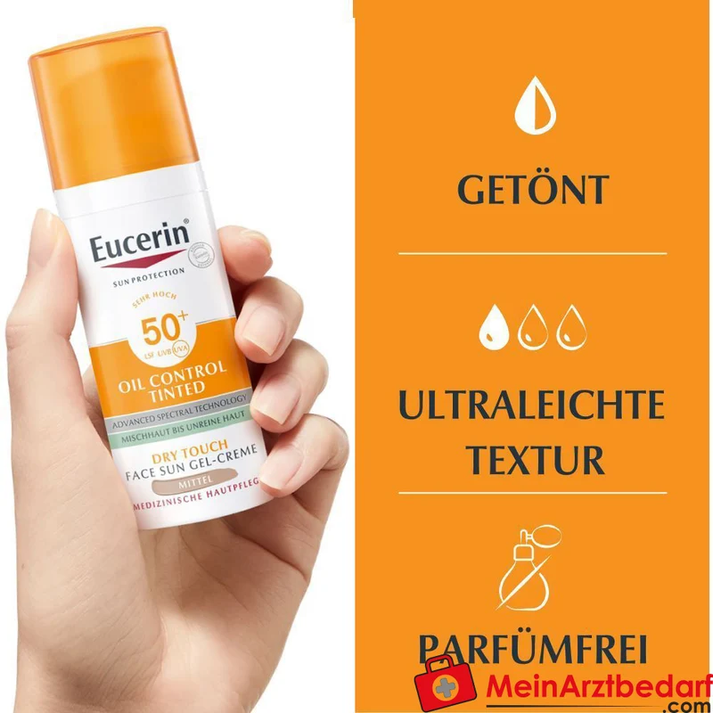 Eucerin Oil Control Tinted Face Sun Gel-Creme LSF 50+ 50 ml für fettige, unreine Haut