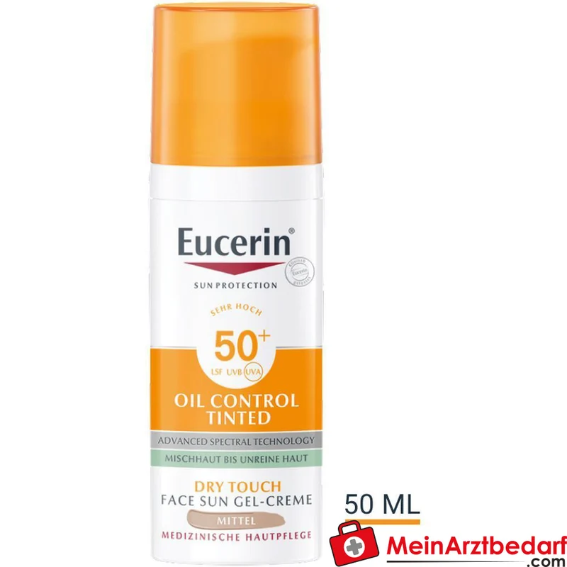 Eucerin Oil Control Tinted Face Sun Gel-Creme LSF 50+ 50 ml für fettige, unreine Haut