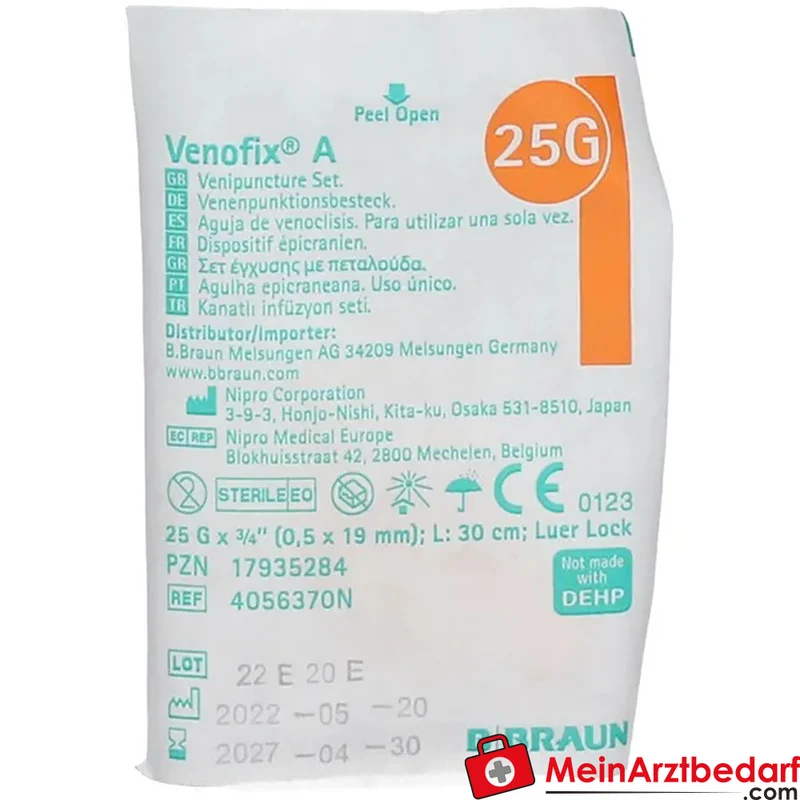 Venofix Safety Venenpunktionsbesteck 25 G (0,5 x 19 mm) mit 30 cm Schlauch orange 1 St.