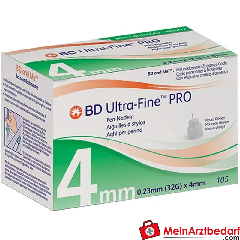 BD Ultra-Fine PRO 4 mm 32G Pen-Nadeln Einmal 105 Stück