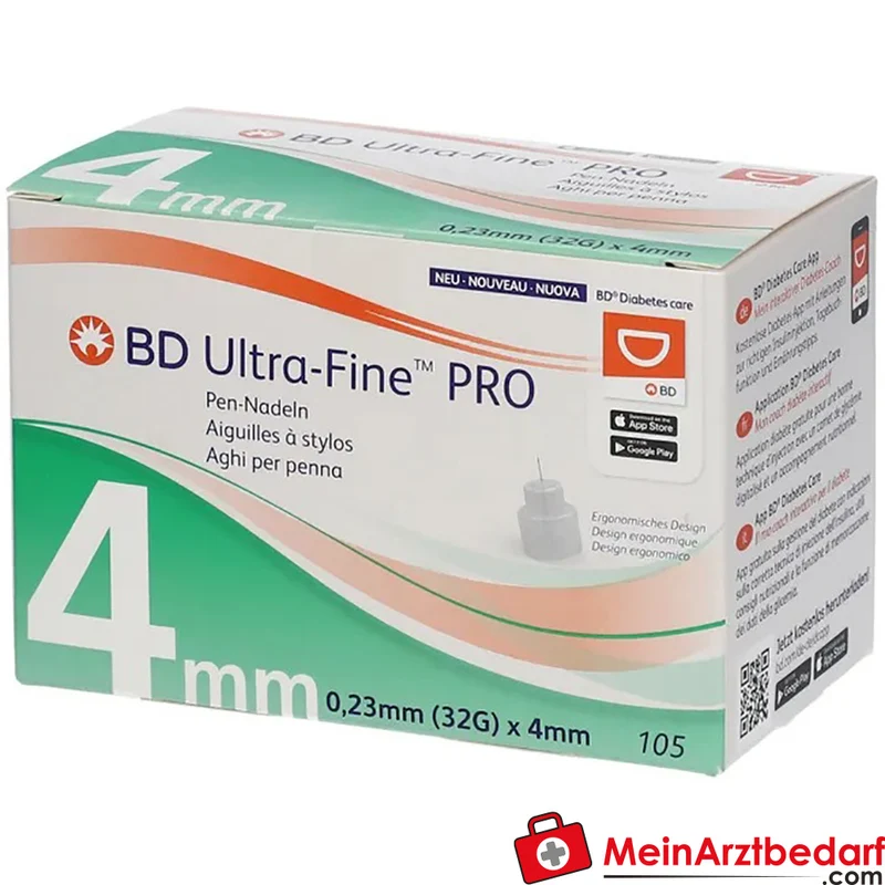 BD Ultra-Fine PRO 4 mm 32G Pen-Nadeln Einmal 105 Stück
