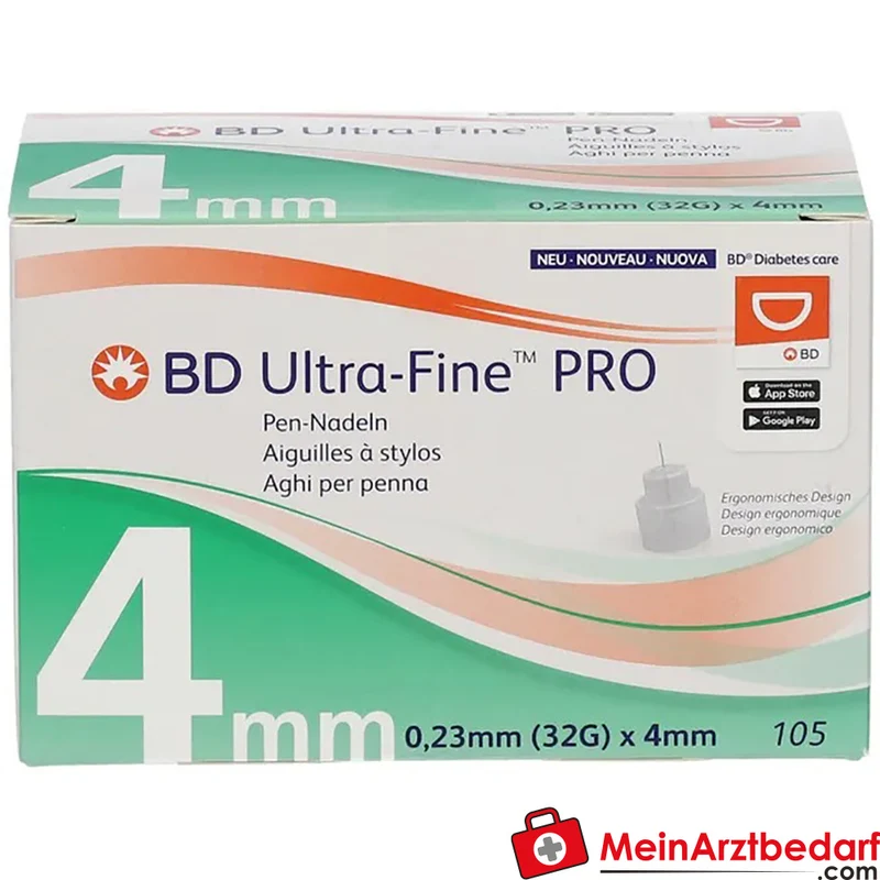 BD Ultra-Fine PRO 4 mm 32G Pen-Nadeln Einmal 105 Stück