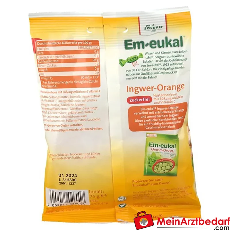 Em-eukal Ingwer-Orange Vitamin C zuckerfreie Bonbons 75 g