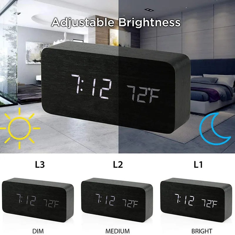 Holz LED Digitaler Wecker - Elegant mit Temperaturanzeige
