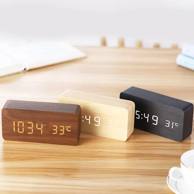 Holz LED Digitaler Wecker - Elegant mit Temperaturanzeige
