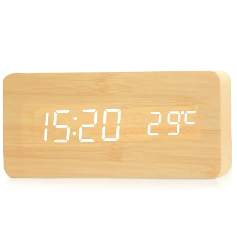 Holz LED Digitaler Wecker - Elegant mit Temperaturanzeige