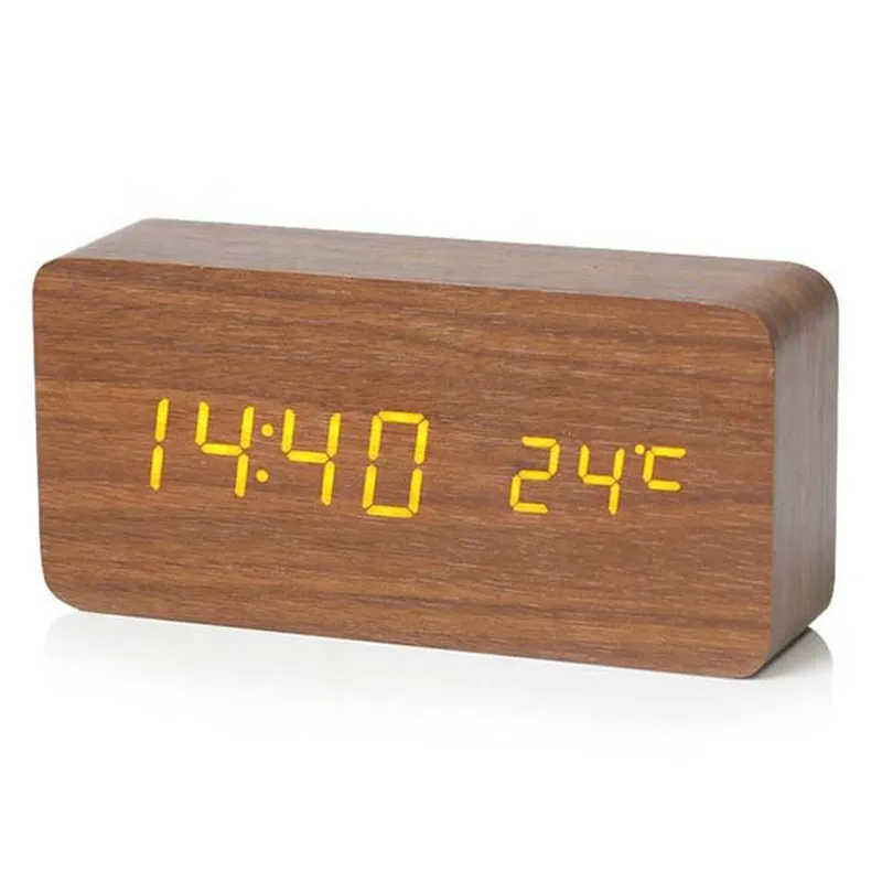 Holz LED Digitaler Wecker - Elegant mit Temperaturanzeige