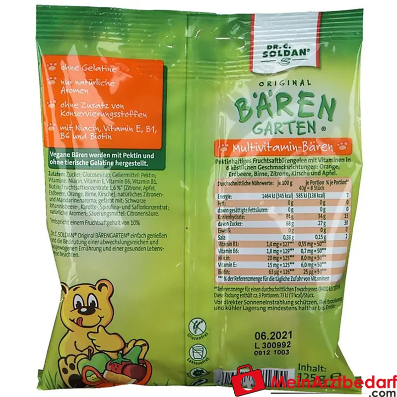 Original Bärengarten vegane Multivitamin-Bären (B1, B6, Niacin, Vitamin E, Biotin) Fruchtgummi 125 g