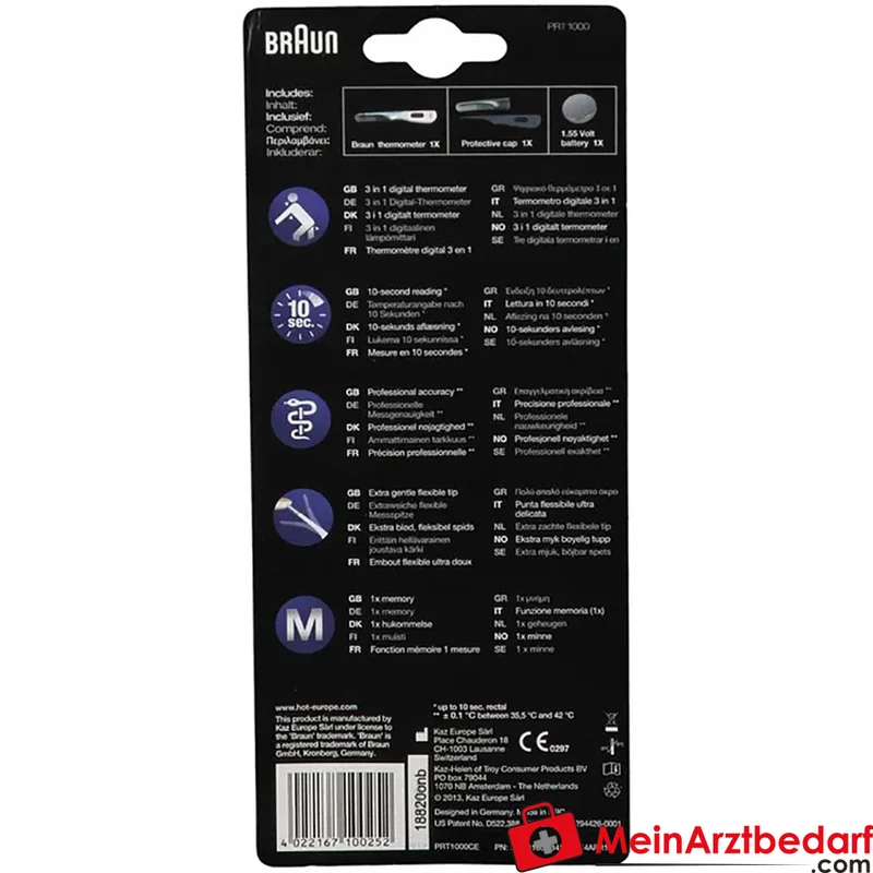 Braun Digitalthermometer PRT1000 flexible Messspitze wasserdicht 1 St.