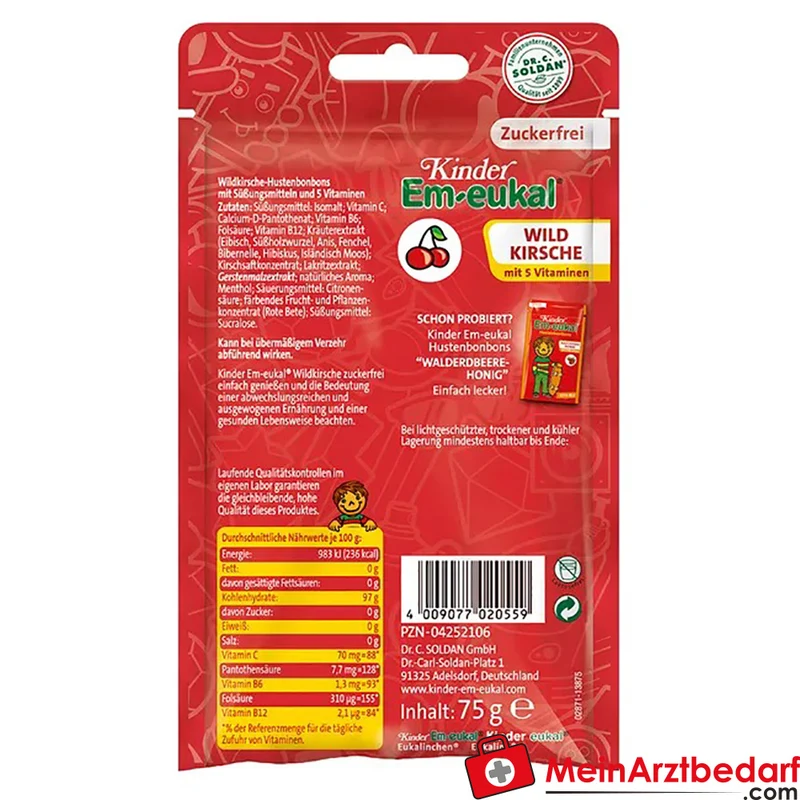 Em-eukal Kinder Wildkirsche zuckerfrei Lutschpastillen mit Vitamin C und B-Vitaminen 75 g