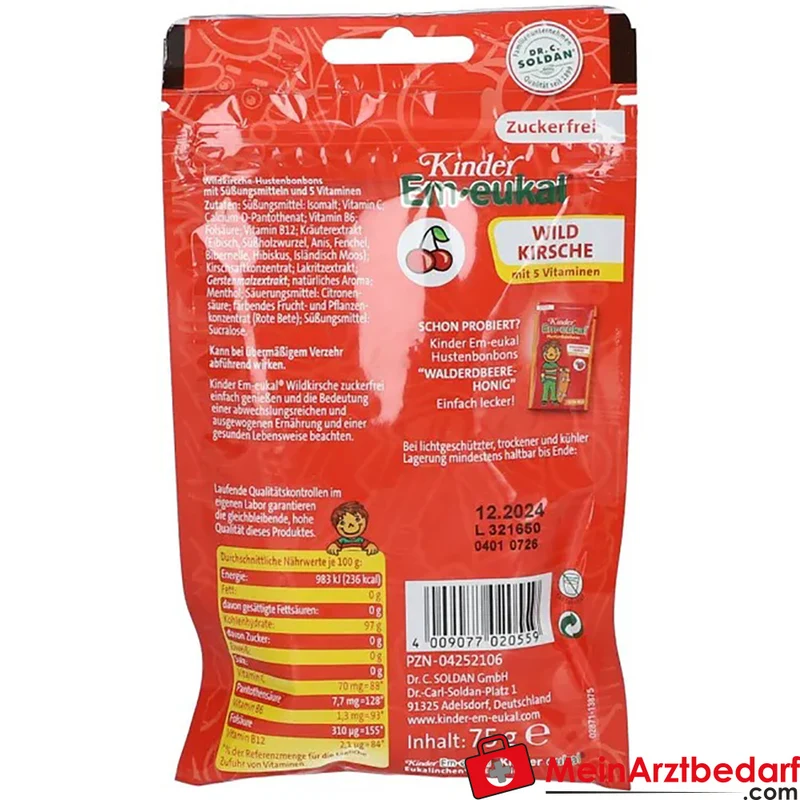Em-eukal Kinder Wildkirsche zuckerfrei Lutschpastillen mit Vitamin C und B-Vitaminen 75 g