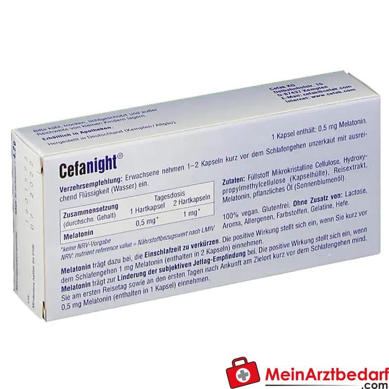 Cefanight vegan und pur Melatonin 0,5 mg Hartkapseln 30 Stück