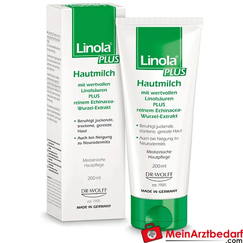 Linola PLUS Hautmilch Körperlotion 200 ml für juckende, trockene und irritierte Haut
