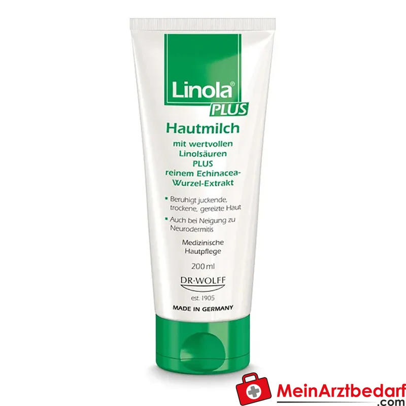 Linola PLUS Hautmilch Körperlotion 200 ml für juckende, trockene und irritierte Haut