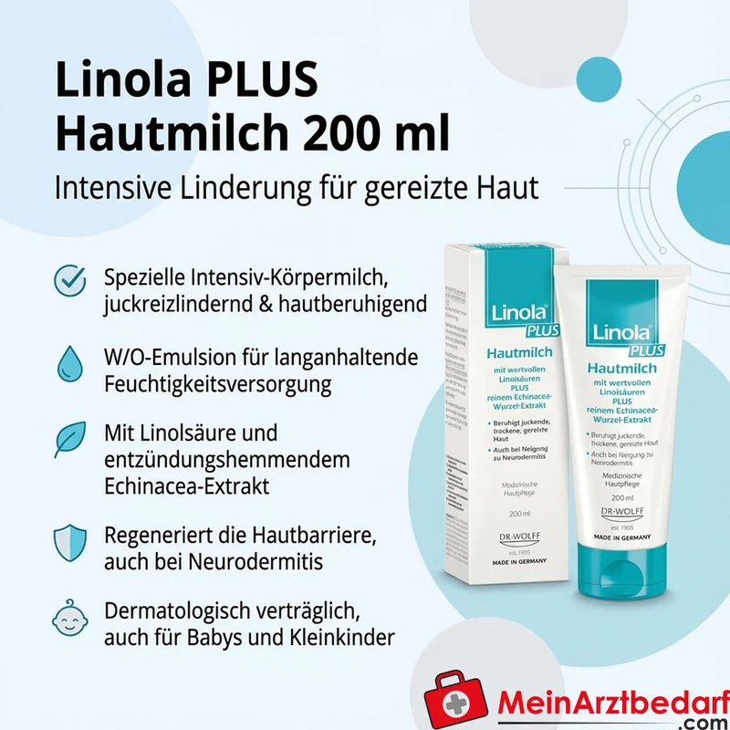 Linola PLUS Hautmilch Körperlotion 200 ml für juckende, trockene und irritierte Haut