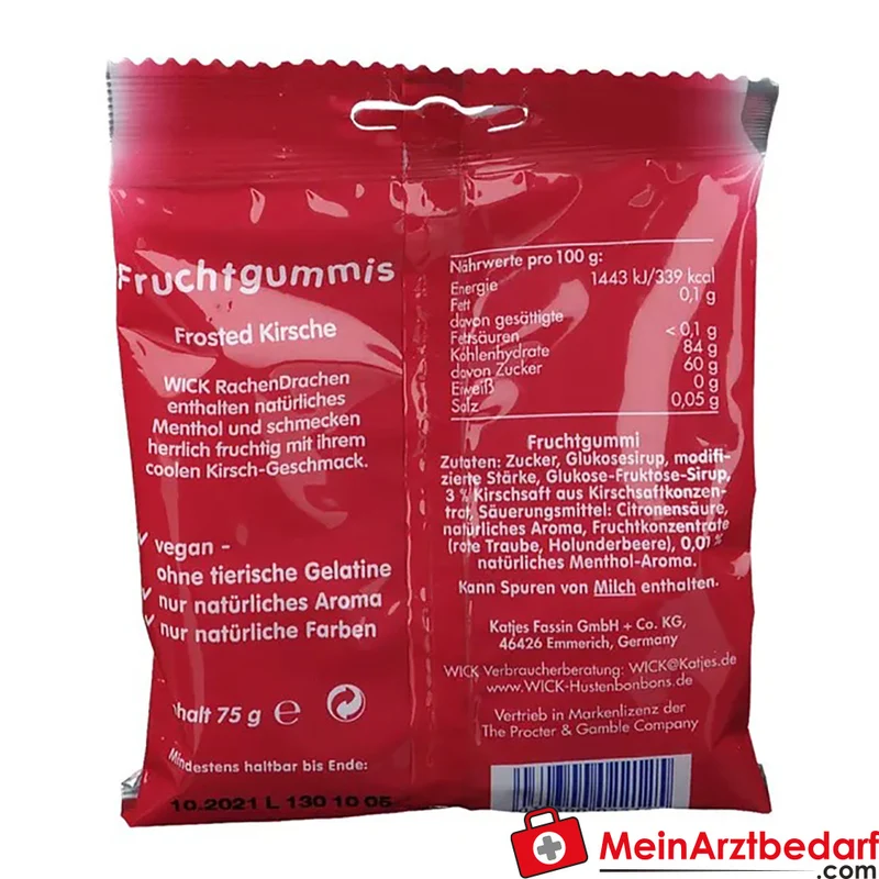 WICK Rachen Drachen Halsgummi Kirsche mit Menthol Bonbons 75 g