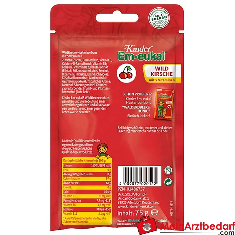 Em-eukal Kinder Wildkirsche Bonbons mit Vit. C, B6, B12 & Folsäure 75 g