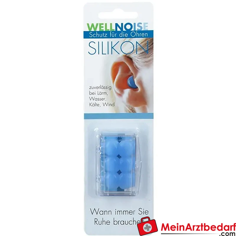 WELLNOISE Ohrenstopfen medizinisches Silikon, Dämpfung ca. 22 dB, Blister 6 Stück